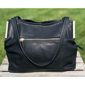 Madison West Black Tote Bag Zipper Pocket Shoulder Bag Large